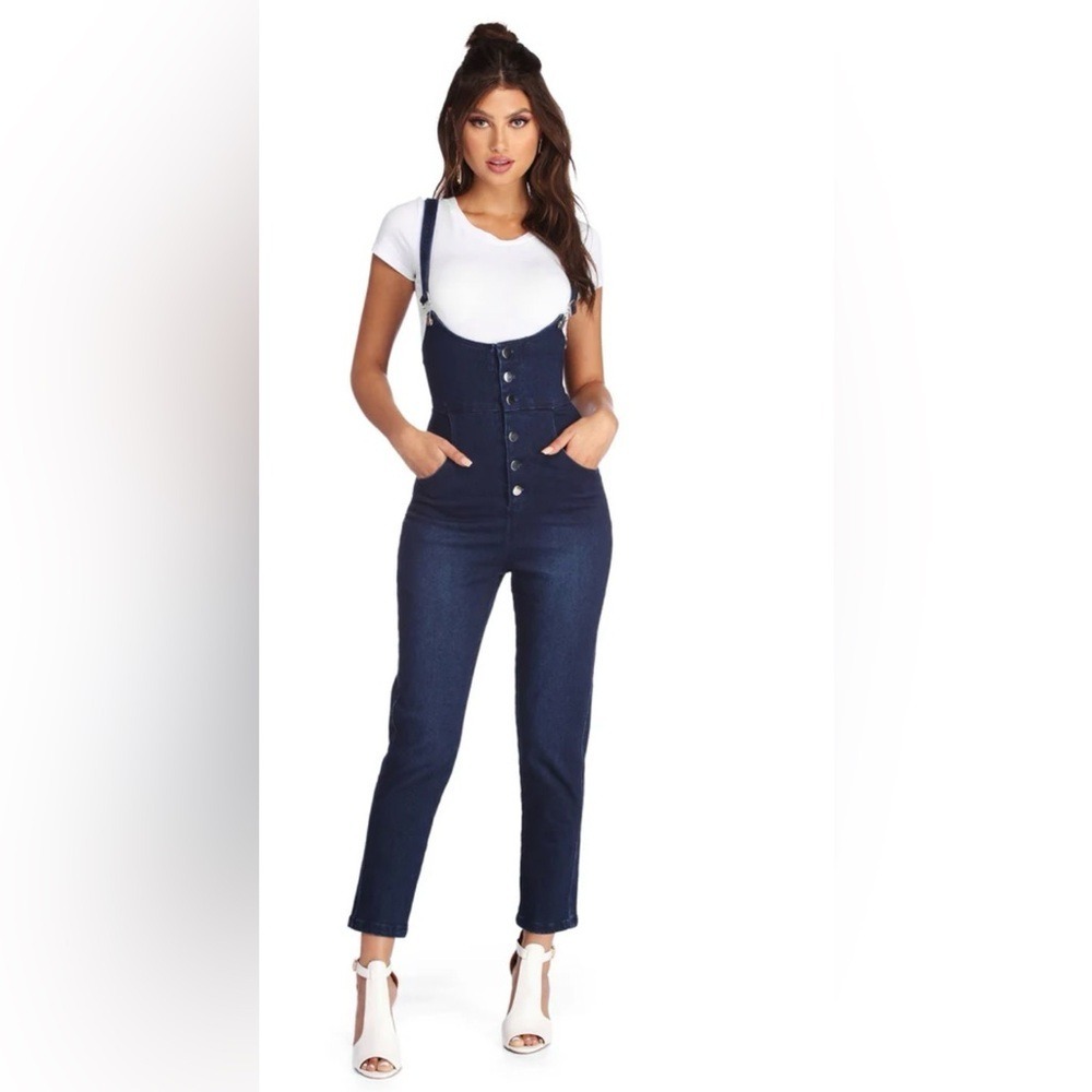 Windsor Navy High-Rise Denim Overalls